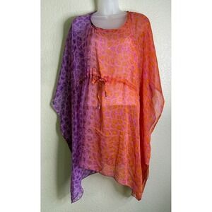 Sunflower Womens Free Size Kaftan Top Cover Up Purple Orange Animal Print Boho